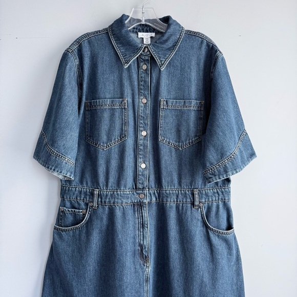ALIGNE Mateo Short Sleeve Asymmetric Denim Midi Shirt Dress 12 Anthropologie - Picture 9 of 15
